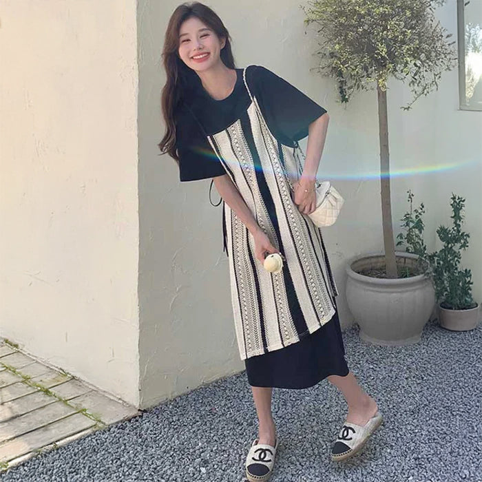 ストライプレイヤードワンピース