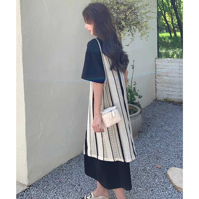 ストライプレイヤードワンピース