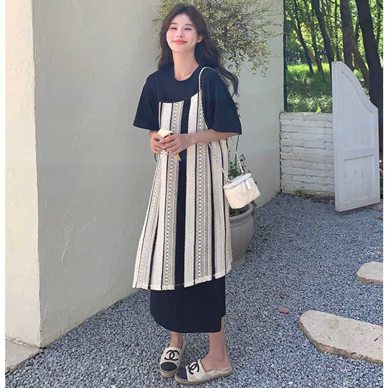 ストライプレイヤードワンピース