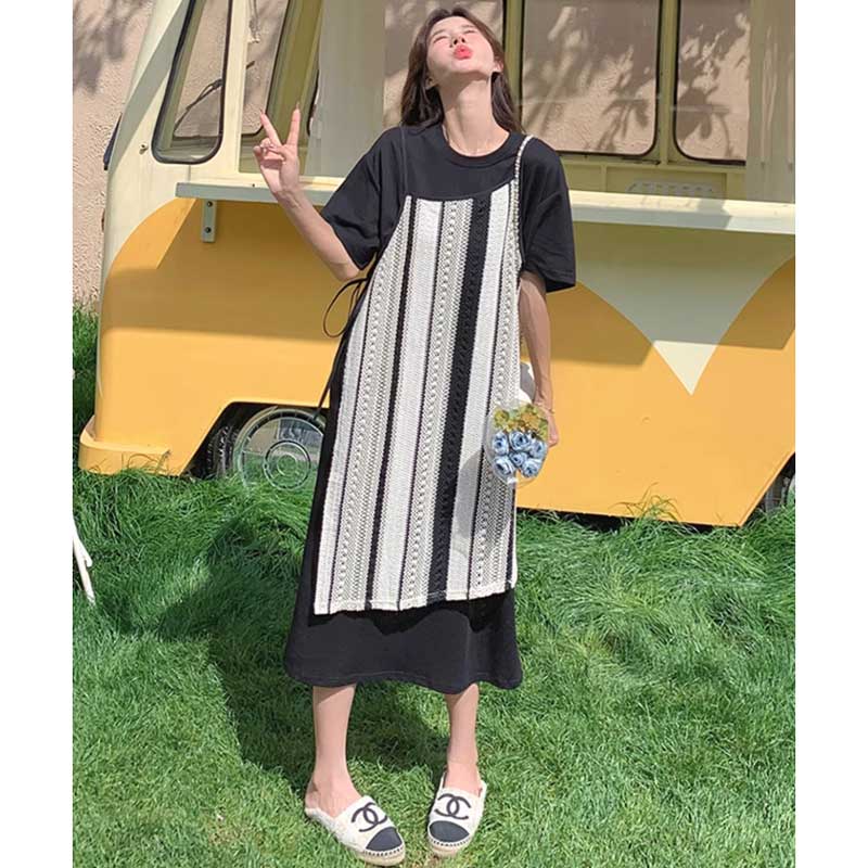 ストライプレイヤードワンピース