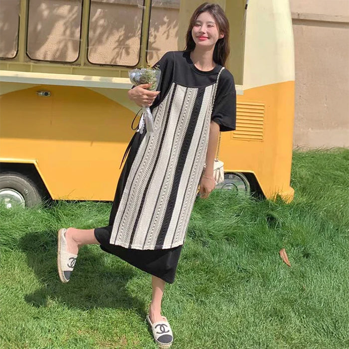 ストライプレイヤードワンピース