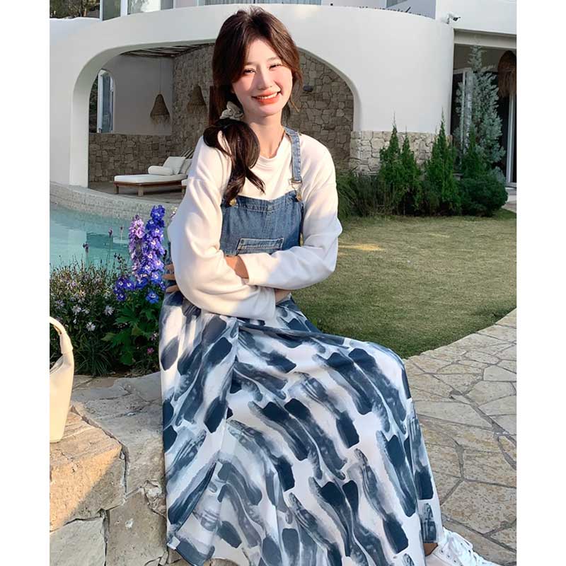 デニム切り替えサロペットスカート