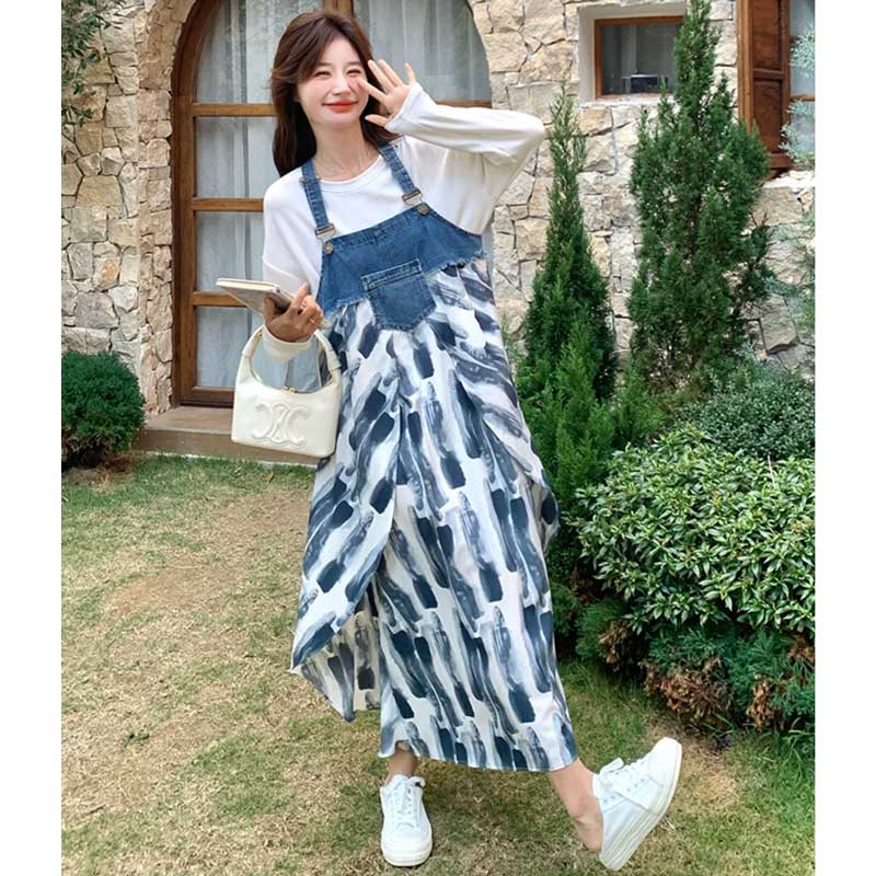 デニム切り替えサロペットスカート