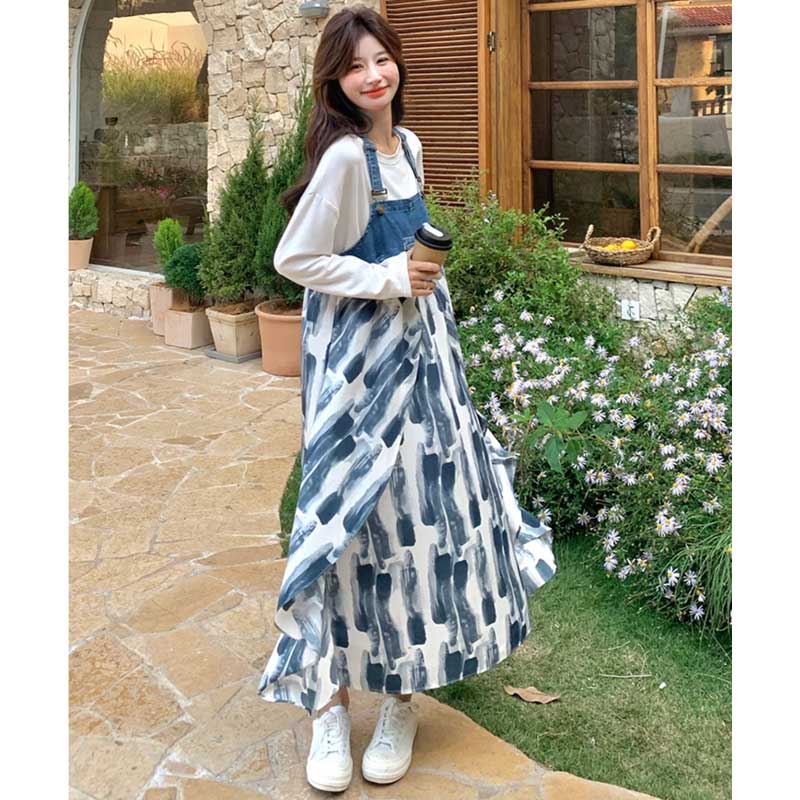 デニム切り替えサロペットスカート