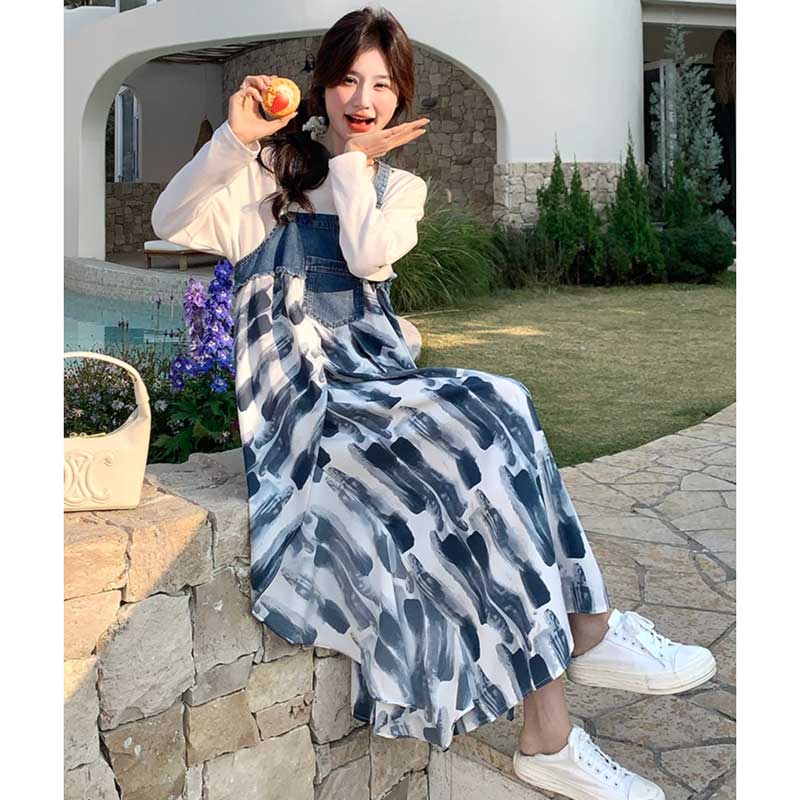 デニム切り替えサロペットスカート