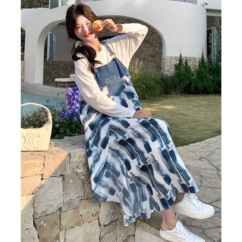 デニム切り替えサロペットスカート