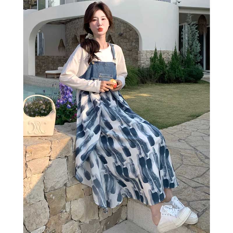 デニム切り替えサロペットスカート