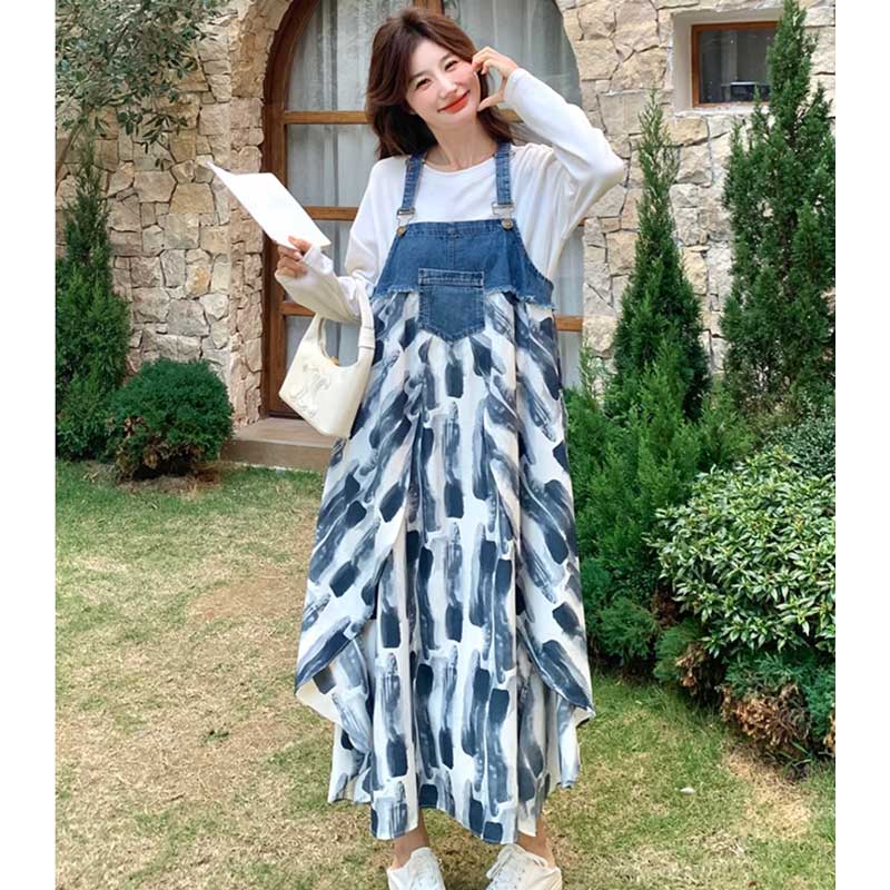 デニム切り替えサロペットスカート