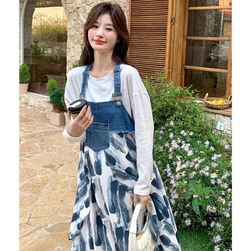 デニム切り替えサロペットスカート