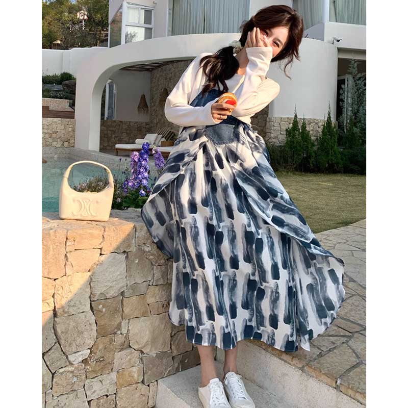 デニム切り替えサロペットスカート