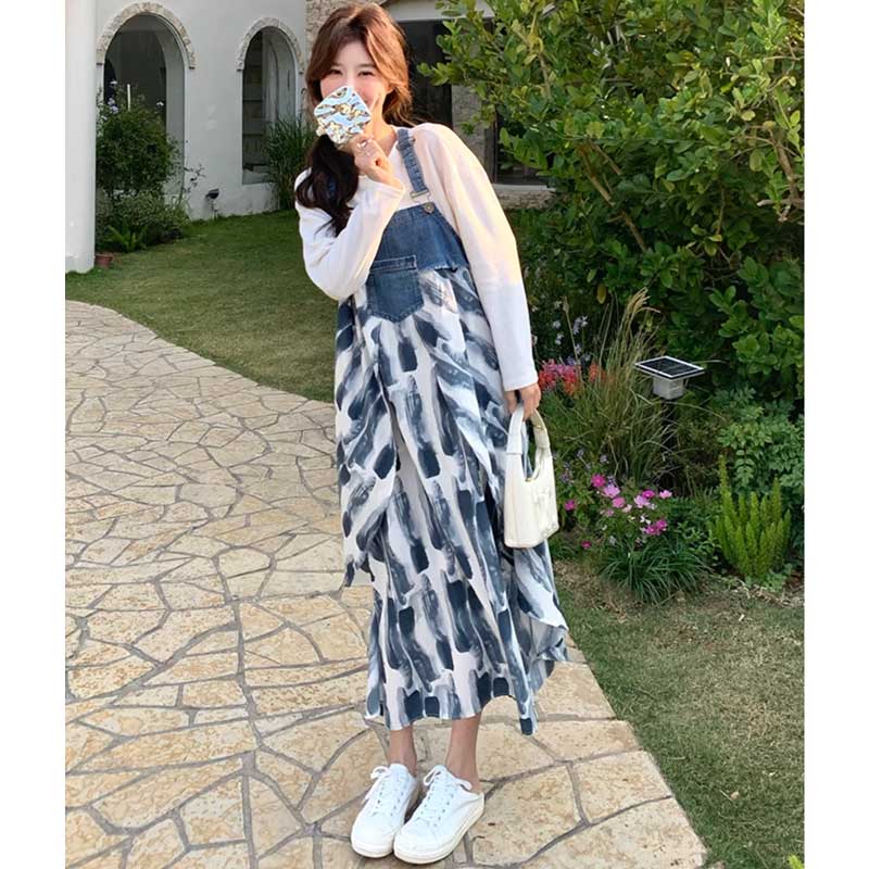 デニム切り替えサロペットスカート