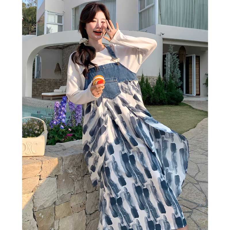 デニム切り替えサロペットスカート