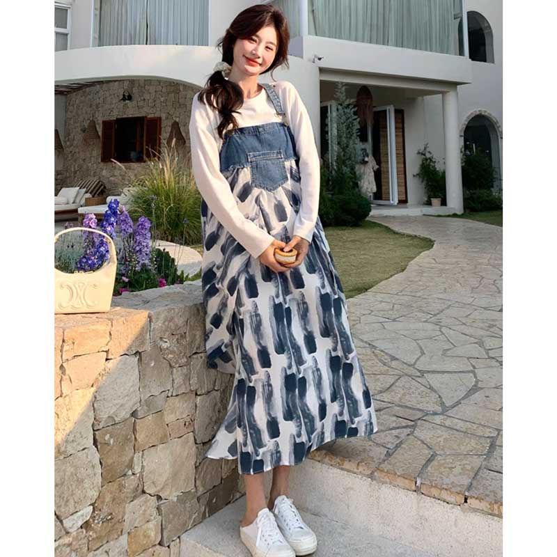 デニム切り替えサロペットスカート