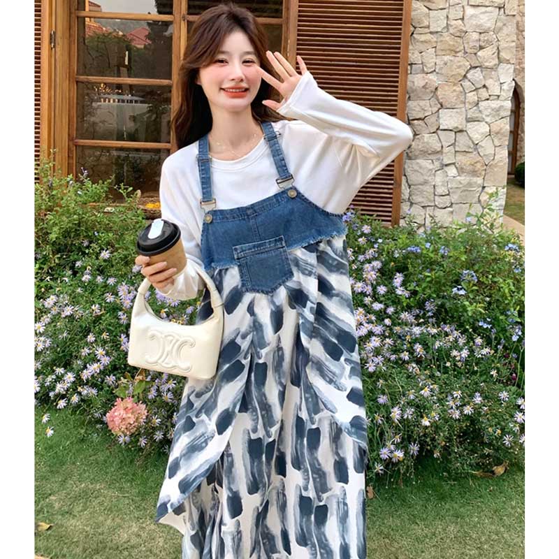 デニム切り替えサロペットスカート