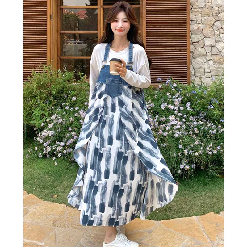 デニム切り替えサロペットスカート