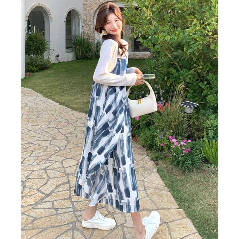 デニム切り替えサロペットスカート