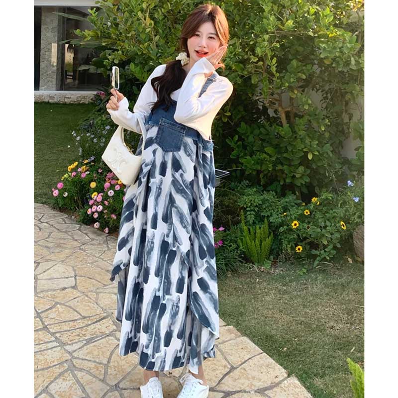 デニム切り替えサロペットスカート