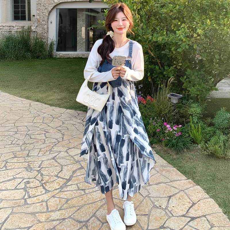 デニム切り替えサロペットスカート