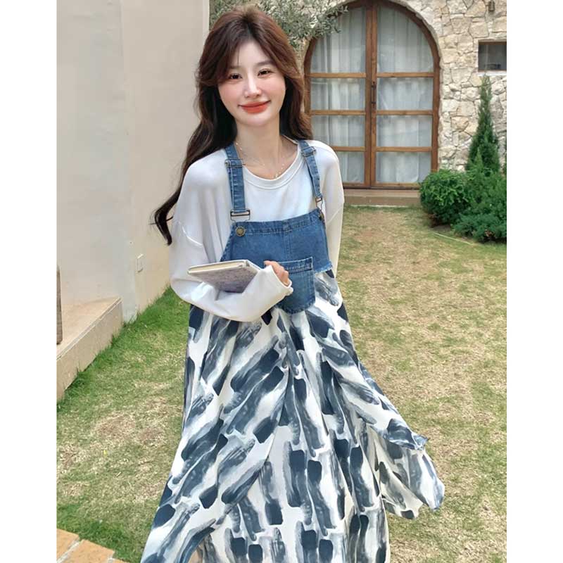 デニム切り替えサロペットスカート