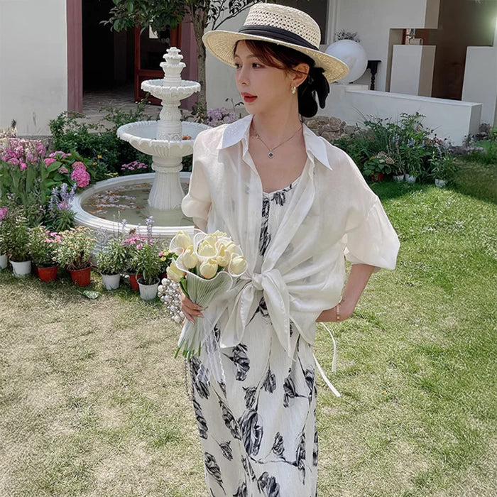 バックスリットブラウス×キャミソールワンピース