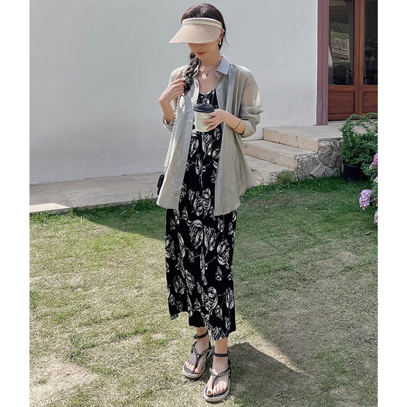 バックスリットブラウス×キャミソールワンピース