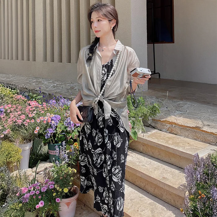 バックスリットブラウス×キャミソールワンピース