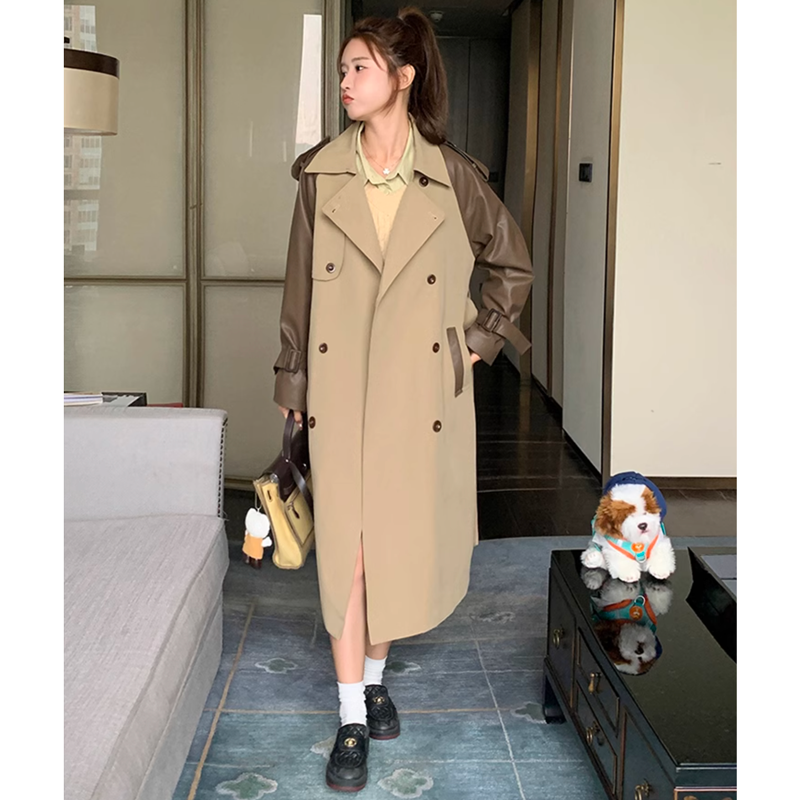 レザースリーブトレンチコート