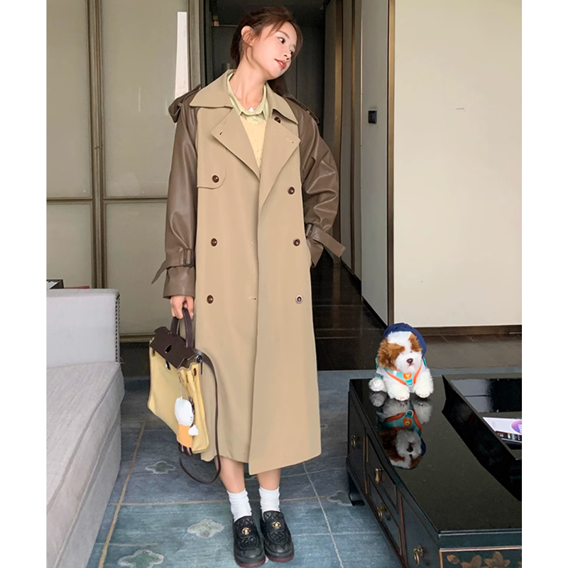 レザースリーブトレンチコート