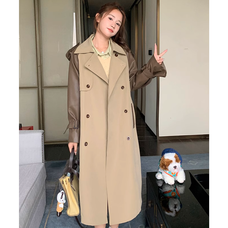 レザースリーブトレンチコート