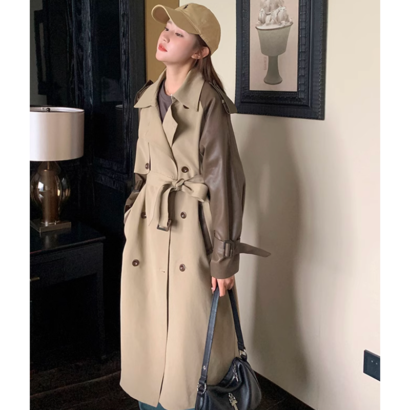 レザースリーブトレンチコート