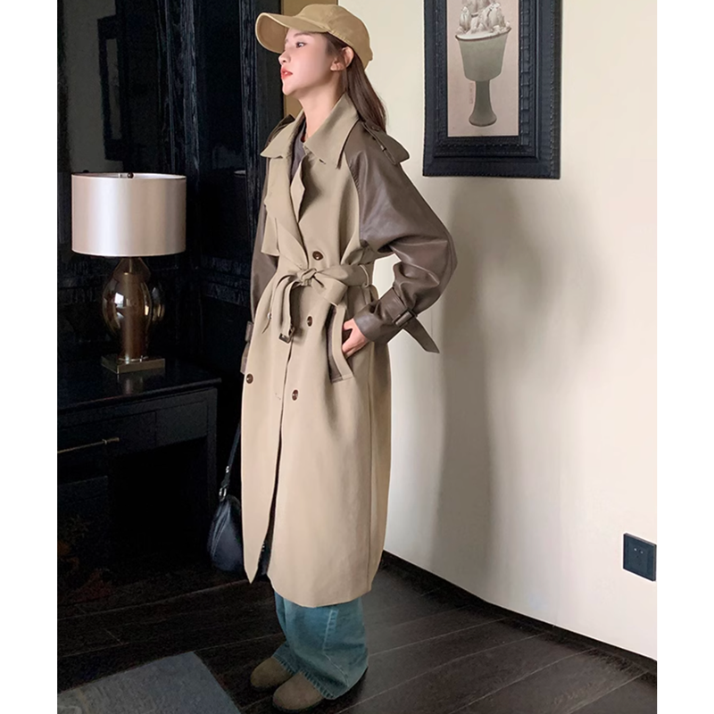 レザースリーブトレンチコート