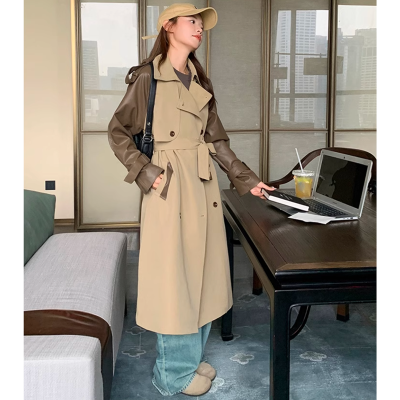 レザースリーブトレンチコート