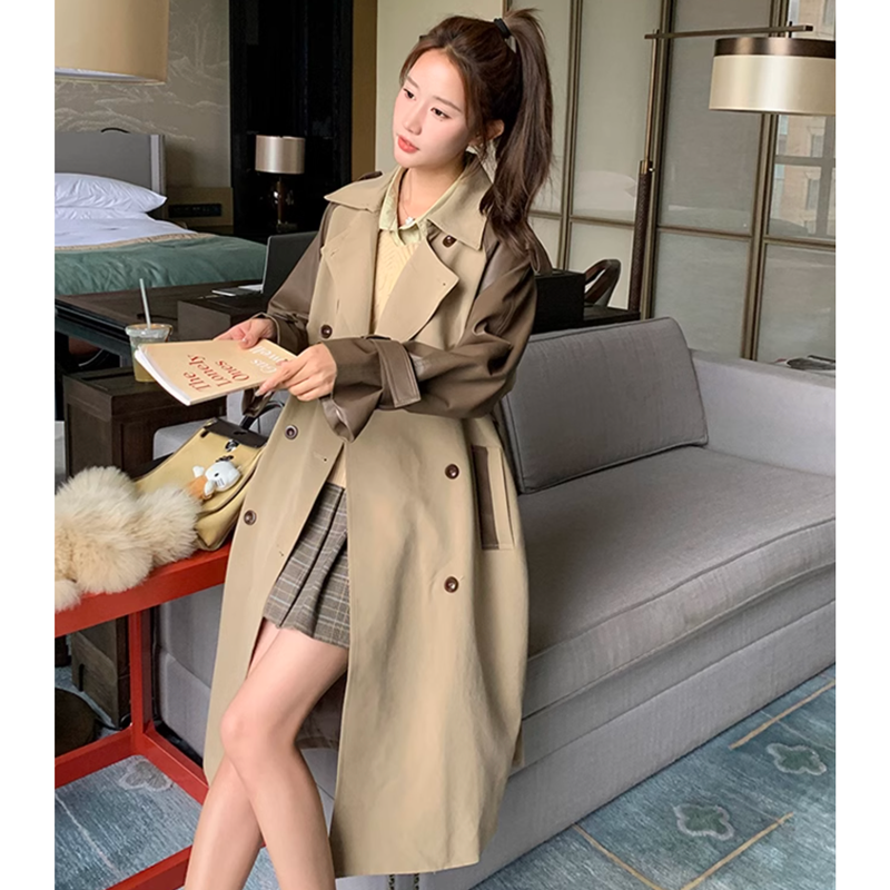 レザースリーブトレンチコート