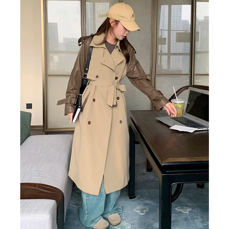 レザースリーブトレンチコート