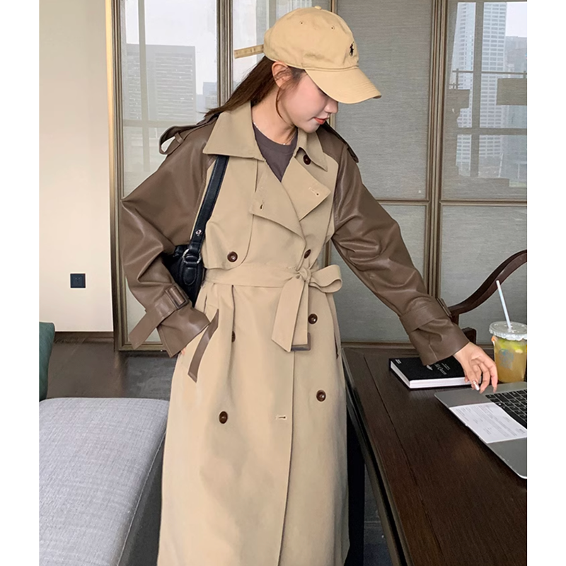 レザースリーブトレンチコート