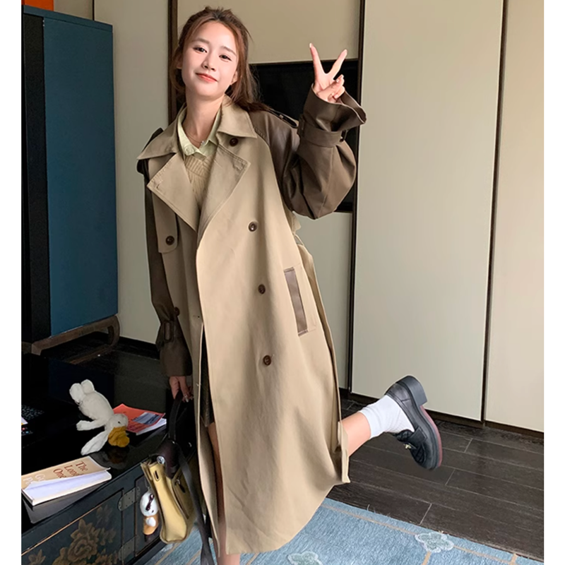 レザースリーブトレンチコート