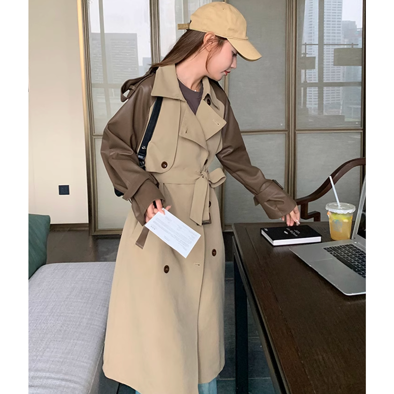 レザースリーブトレンチコート