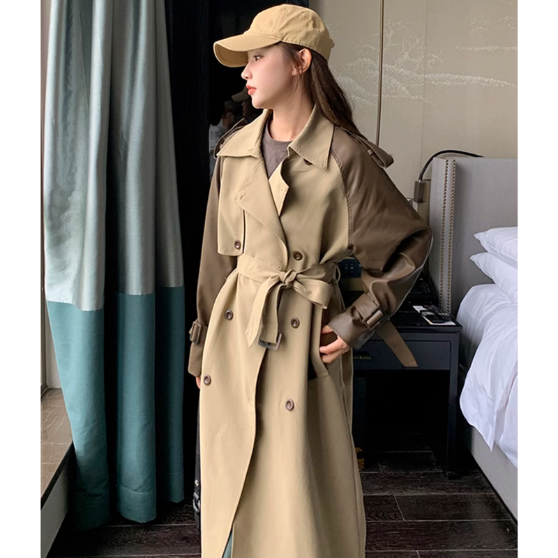 レザースリーブトレンチコート