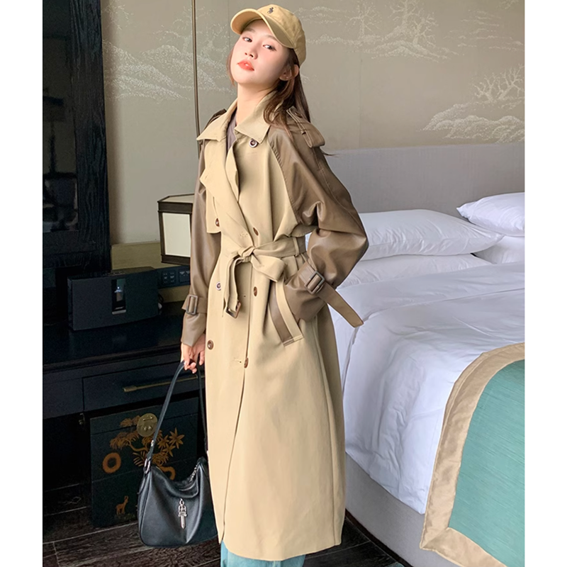 レザースリーブトレンチコート