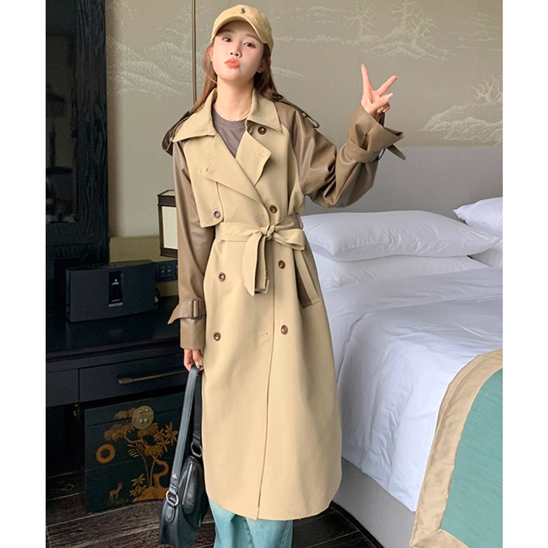 レザースリーブトレンチコート