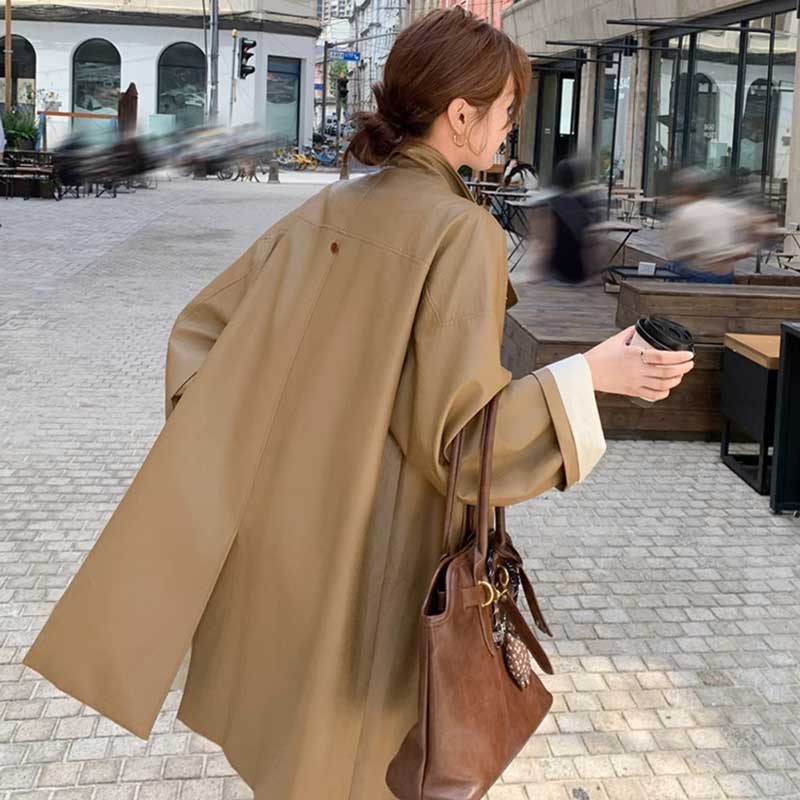 ミディ丈フェイクレザージャケット(2colors)