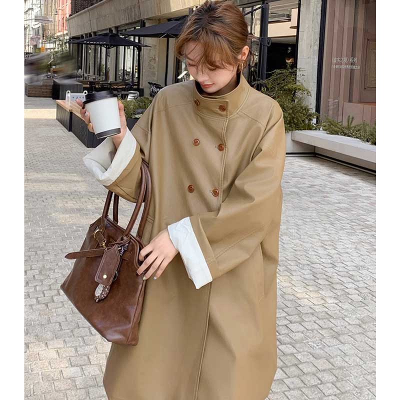 ミディ丈フェイクレザージャケット(2colors)