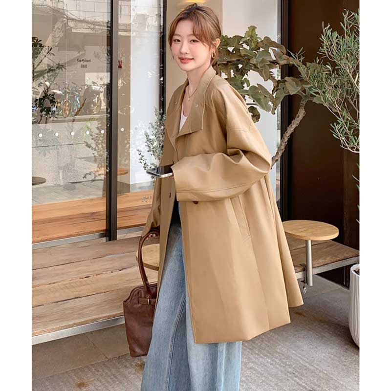 ミディ丈フェイクレザージャケット(2colors)