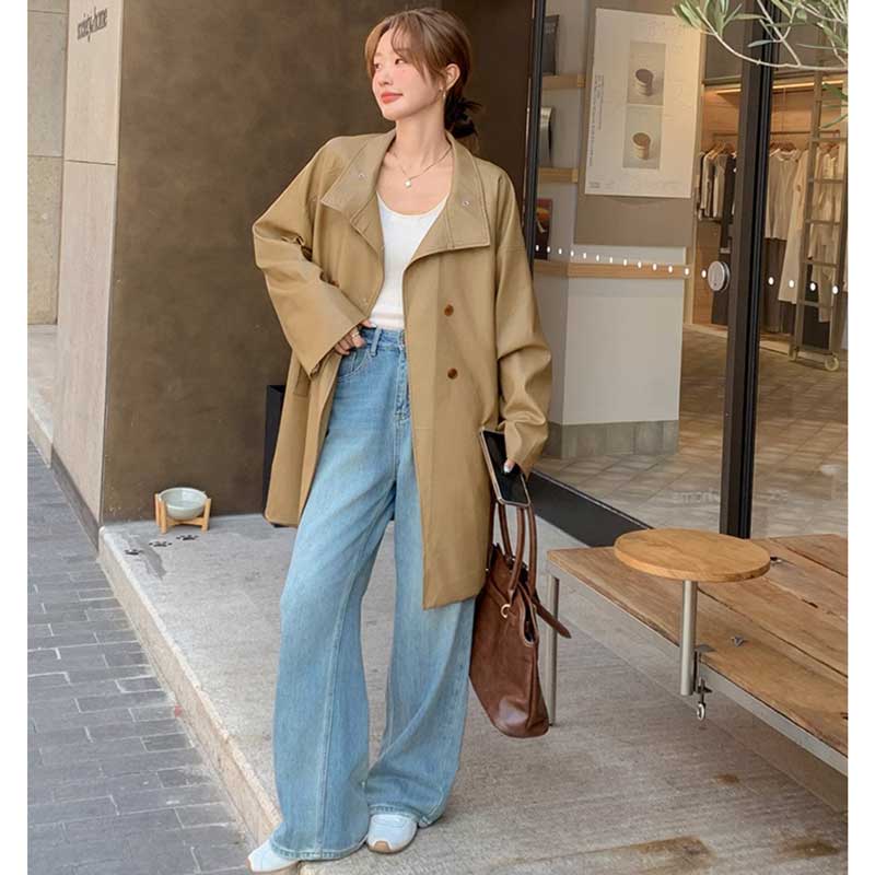 ミディ丈フェイクレザージャケット(2colors)