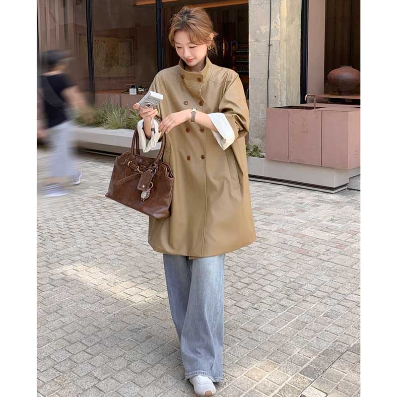 ミディ丈フェイクレザージャケット(2colors)