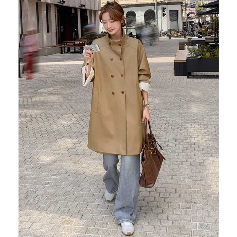 ミディ丈フェイクレザージャケット(2colors)