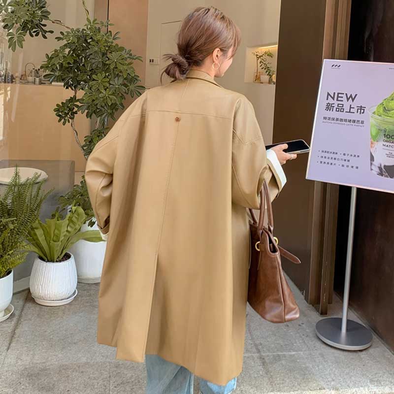 ミディ丈フェイクレザージャケット(2colors)