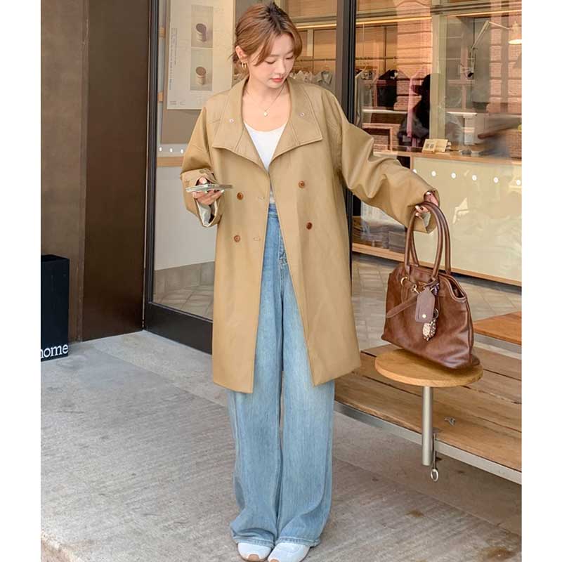 ミディ丈フェイクレザージャケット(2colors)