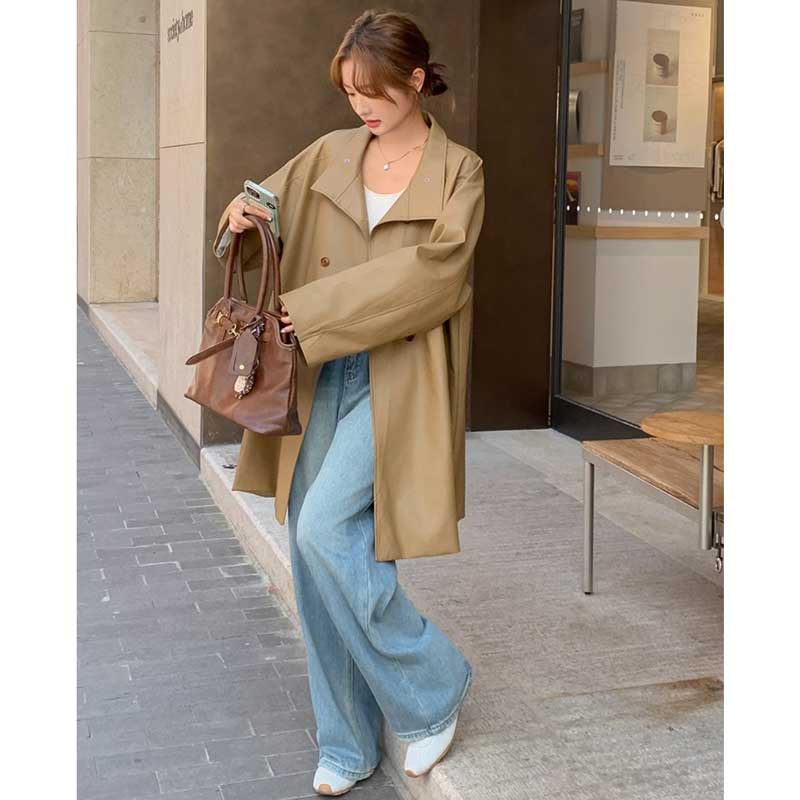 ミディ丈フェイクレザージャケット(2colors)