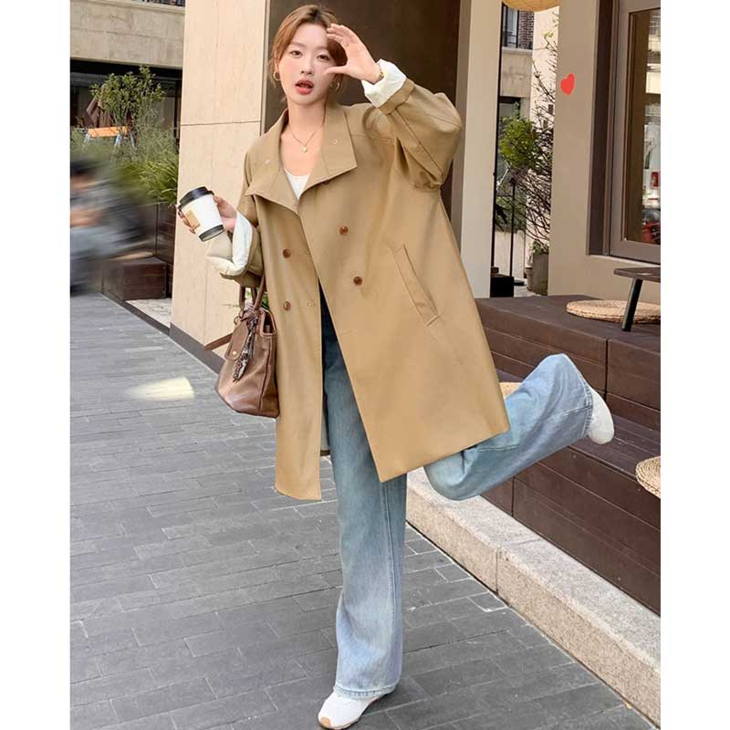 ミディ丈フェイクレザージャケット(2colors)